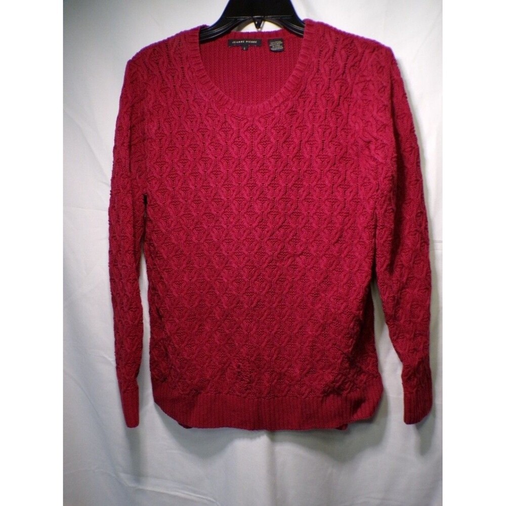 Jeanne Pierre Women's Red Cable Knit Pullover Sweater Large Cotton